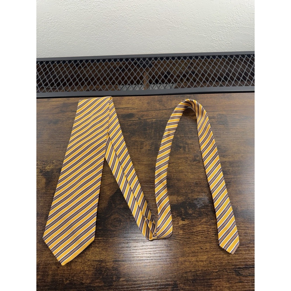 Harold Powell Silk‎ Cotton Tie Gold Navy Blue Striped USA 57" Formal EUC